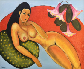 <em>Nude with green pillow</em>, 48”x39”, oil on canvas