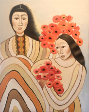<em>two woman with poppies</em>, 24”x30”, oil on canvas