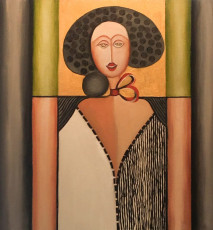<em>woman with gray hat…</em>, 19.5" x 19.5“, oil on canvas