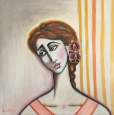 <em>young woman with braid</em>, 20”x20”, oil on canvas